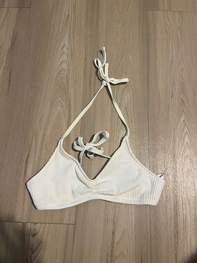 aerie Cream Textured Halter Bikini Top